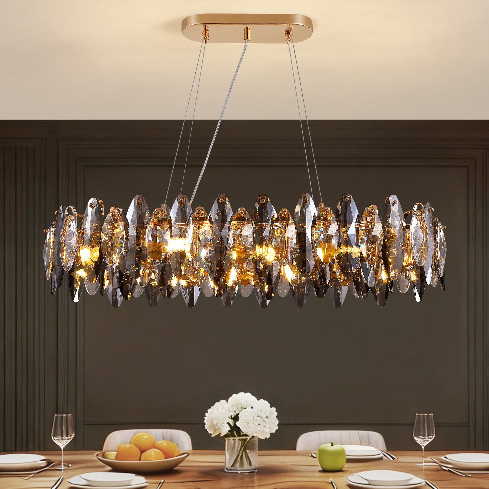 Mercer41 Friedhardt 10-light Gold Rectangle Crystal Chandelier For